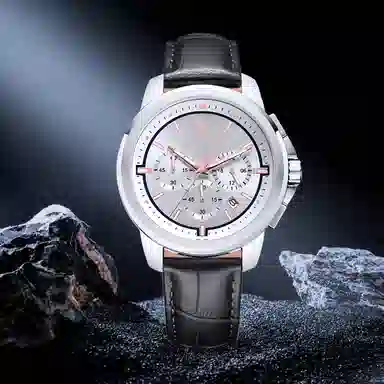 Maserati Quartz Silver Dial Leather Strap