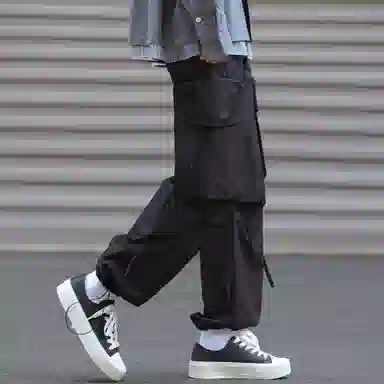 美式复古高街纯色户外机能宽松直筒休闲裤 男女同款