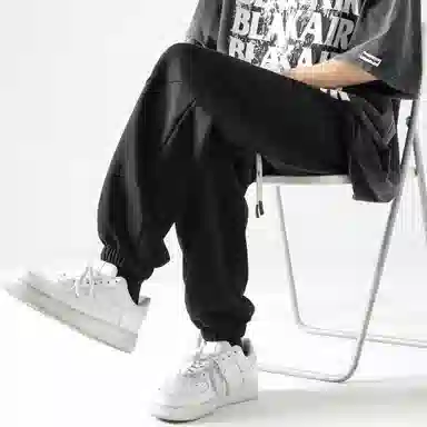 纯色简约基础款卫裤系带宽松束脚卫裤百搭休闲裤 男女同款