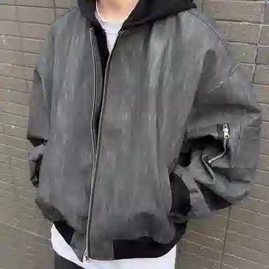 寻星记 美式复古高街假两件连帽飞行员风格外套 舒适百搭有质感夹克 男女同款