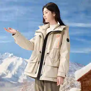 XIANGYING miu Series High-Quality Workwear Hooded Down Jacket Beige