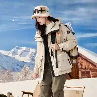 XIANGYING miu Series High-Quality Workwear Hooded Down Jacket Beige