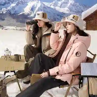 XIANGYING miu Series High-Quality Workwear Hooded Down Jacket Beige