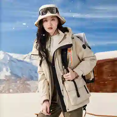 XIANGYING miu Series High-Quality Workwear Hooded Down Jacket Beige