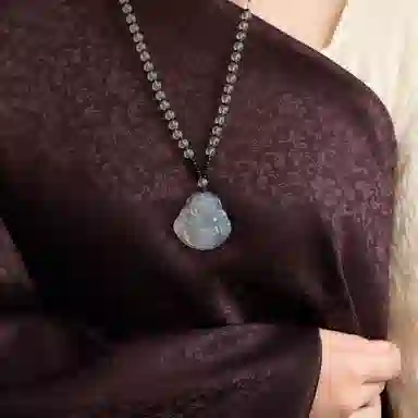 琳琯瑛白冰佛公玉髓吊坠玉佛白色大肚笑佛水晶圆珠项链玉坠男女同款
