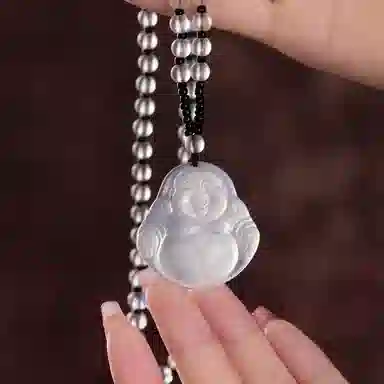 琳琯瑛白冰佛公玉髓吊坠玉佛白色大肚笑佛水晶圆珠项链玉坠男女同款