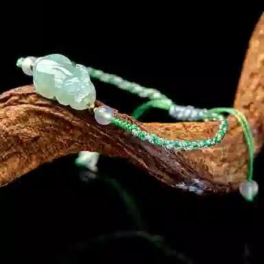 琳琯瑛 精美貔貅编织绳 糯种 翡翠手链 女款