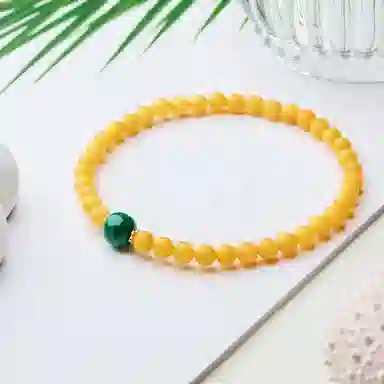 琳琯瑛 中国风古风超高品质 一点翠 圆珠孔雀石 蜜蜡 玉石手串 男女同款情侣款