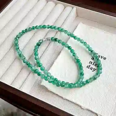 琳琯瑛 新中式浓绿小米珠链轻奢百搭天然 非洲翠 项链 女款