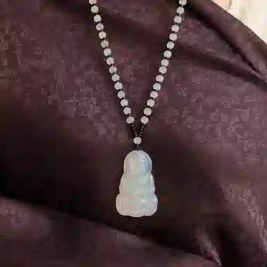 琳琯瑛白冰佛公玉髓吊坠玉佛白色大肚笑佛水晶圆珠项链玉坠男女同款