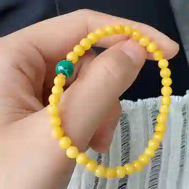 琳琯瑛 中国风古风超高品质 一点翠 圆珠孔雀石 蜜蜡 玉石手串 男女同款情侣款