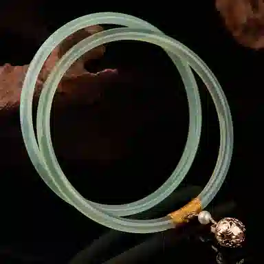 琳琯瑛 祥纹春水绿叮当镯一对带可爱铃铛 合金 玉石手镯 女款 玉髓