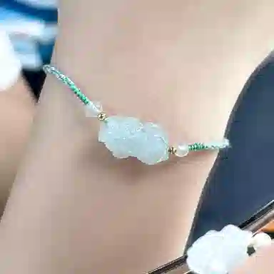 琳琯瑛 精美貔貅编织绳 糯种 翡翠手链 女款