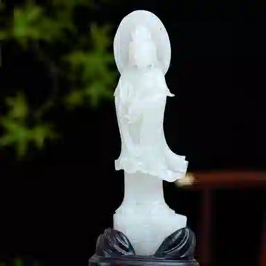 琳琯瑛 玉雕大师收藏级手工雕刻平安 杨柳观音菩萨 和田玉摆件 白玉 男女同款情侣款