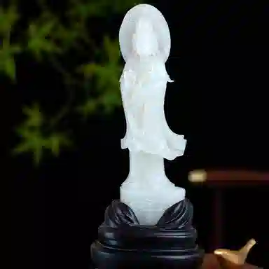 琳琯瑛 玉雕大师收藏级手工雕刻平安 杨柳观音菩萨 和田玉摆件 白玉 男女同款情侣款