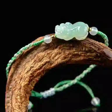 琳琯瑛 精美貔貅编织绳 糯种 翡翠手链 女款