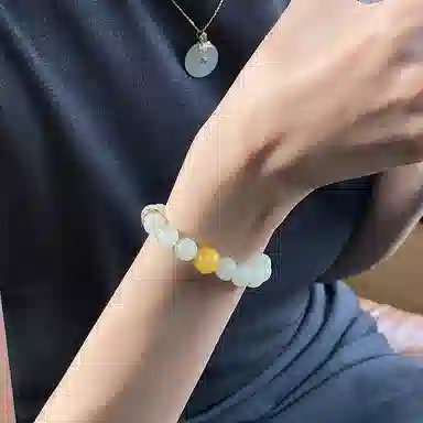 琳琯瑛 新中式国风小众设计高级感轻奢气质晴水 蜜蜡一点蜜 和田玉手串 白玉/青白玉 女款