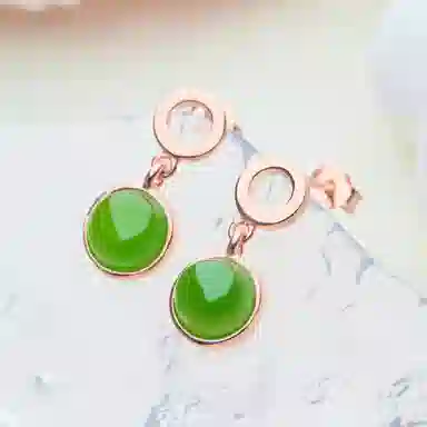 琳琯瑛 绿蛋小滴溜极简风 和田玉 耳环 女款