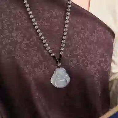 琳琯瑛白冰佛公玉髓吊坠玉佛白色大肚笑佛水晶圆珠项链玉坠男女同款