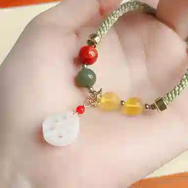 琳琯瑛 校园少女风 佳藕天成编制手绳配和田玉朱砂圆珠 蜜蜡 玉石手链 女款 琥珀蜜蜡