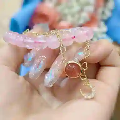 琳琯瑛 校园风 粉色行星 可爱手饰 草莓晶 玉石手串 女款 水晶