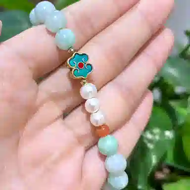 琳琯瑛 新中式国风小众设计缅甸珍珠女民族风佛珠 糯种 翡翠手串 女款