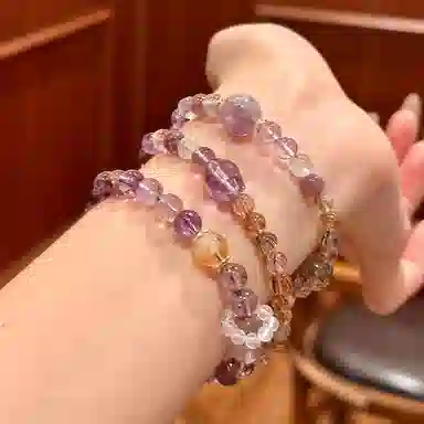 琳琯瑛 紫幽灵黑金超七双圈紫黄晶貔貅转运招桃花轻奢小众天然 黄水晶 手串 女款