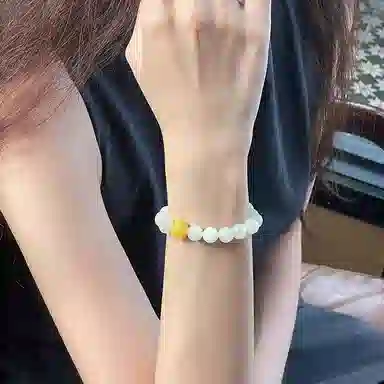 琳琯瑛 新中式国风小众设计高级感轻奢气质晴水 蜜蜡一点蜜 和田玉手串 白玉/青白玉 女款