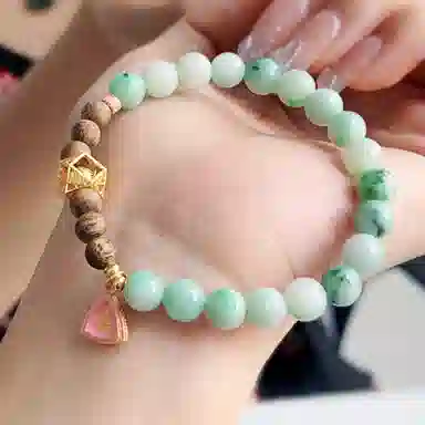 琳琯瑛 飘花圆珠黄财神小众设计 豆种 翡翠手串 男女同款情侣款