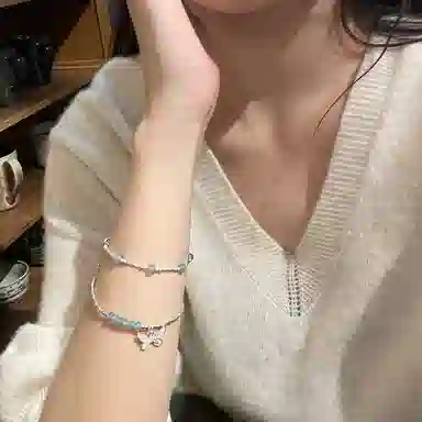 琳琯瑛 新中式国风小众设计高级感轻奢气质碎银好运蝴蝶蓝水危料 糯冰 翡翠手链 女款