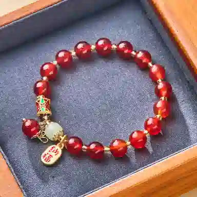 琳琯瑛 新中式国风小众设计高级感轻奢气质好运本命年红色转运轮 玛瑙 手串 女款
