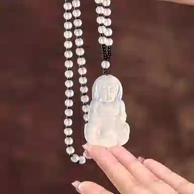 琳琯瑛白冰佛公玉髓吊坠玉佛白色大肚笑佛水晶圆珠项链玉坠男女同款