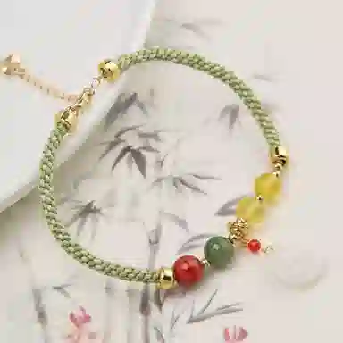 琳琯瑛 校园少女风 佳藕天成编制手绳配和田玉朱砂圆珠 蜜蜡 玉石手链 女款 琥珀蜜蜡