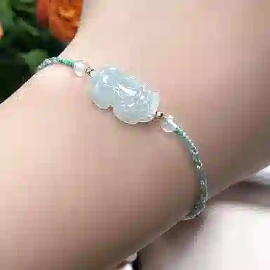 琳琯瑛 精美貔貅编织绳 糯种 翡翠手链 女款