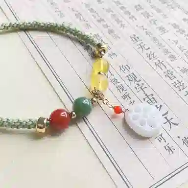 琳琯瑛 校园少女风 佳藕天成编制手绳配和田玉朱砂圆珠 蜜蜡 玉石手链 女款 琥珀蜜蜡