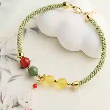 琳琯瑛 校园少女风 佳藕天成编制手绳配和田玉朱砂圆珠 蜜蜡 玉石手链 女款 琥珀蜜蜡
