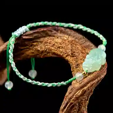 琳琯瑛 精美貔貅编织绳 糯种 翡翠手链 女款