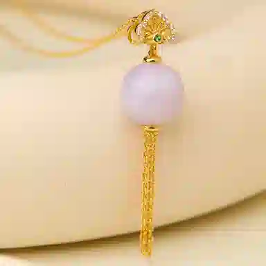 琳琯瑛 新中式轻奢气质 紫罗兰圆珠流苏 糯种 翡翠吊坠 女款
