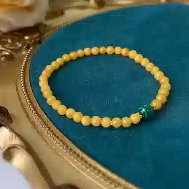琳琯瑛 中国风古风超高品质 一点翠 圆珠孔雀石 蜜蜡 玉石手串 男女同款情侣款