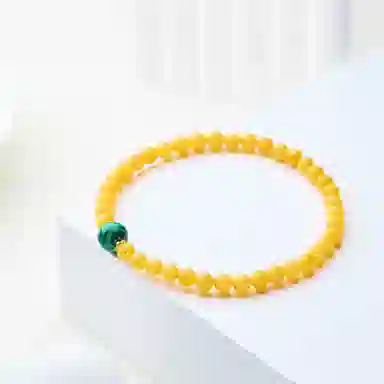琳琯瑛 中国风古风超高品质 一点翠 圆珠孔雀石 蜜蜡 玉石手串 男女同款情侣款