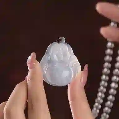 琳琯瑛白冰佛公玉髓吊坠玉佛白色大肚笑佛水晶圆珠项链玉坠男女同款