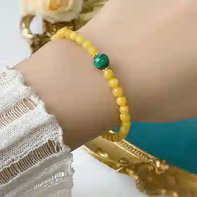琳琯瑛 中国风古风超高品质 一点翠 圆珠孔雀石 蜜蜡 玉石手串 男女同款情侣款