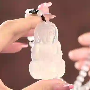 琳琯瑛白冰佛公玉髓吊坠玉佛白色大肚笑佛水晶圆珠项链玉坠男女同款