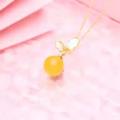 琳琯瑛 新式中国风项链 海贝款圆珠 蝴蝶款轻奢贵气 琥珀蜜蜡 玉石吊坠 女款 琥珀蜜蜡 礼物