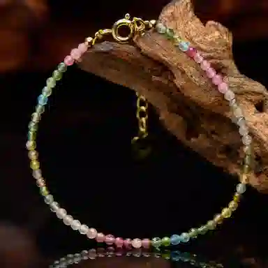 琳琯瑛 七色云彩迷你可爱圆珠 碧玺 玉石手串 女款 碧玺