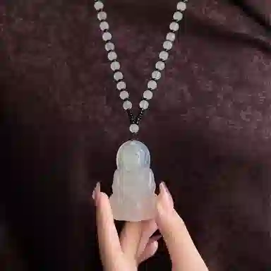 琳琯瑛白冰佛公玉髓吊坠玉佛白色大肚笑佛水晶圆珠项链玉坠男女同款