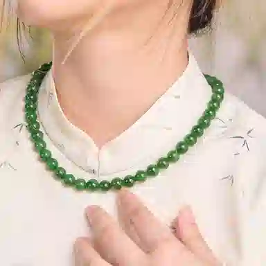 琳琯瑛 菠菜绿佛珠串圆珠 和田玉 和田玉项链 女款 碧玉