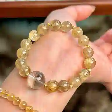 琳琯瑛 潮流设计感金发晶好运幸运饰品天然 黄水晶 手串 女款