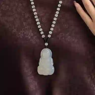琳琯瑛白冰佛公玉髓吊坠玉佛白色大肚笑佛水晶圆珠项链玉坠男女同款