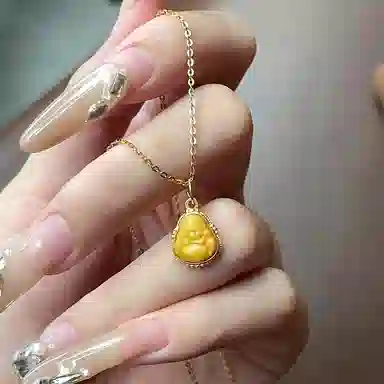 琳琯瑛 新中式国风小众设计 高级感轻奢气质佛公吊坠锁骨链 蜜蜡 项链 女款